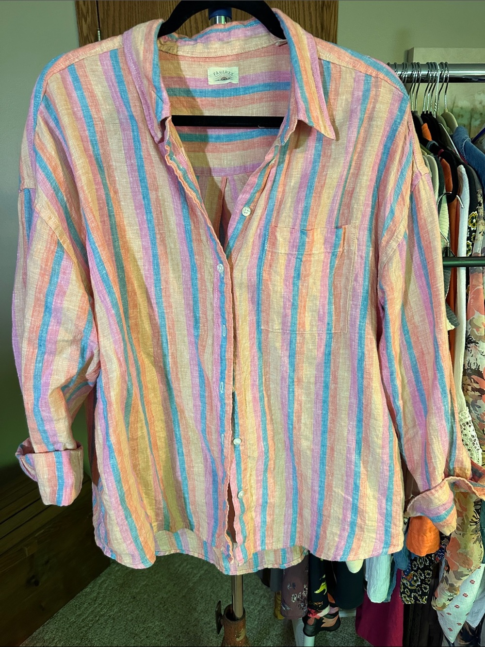 Faherty Pastel Stripe Linen  Shirt